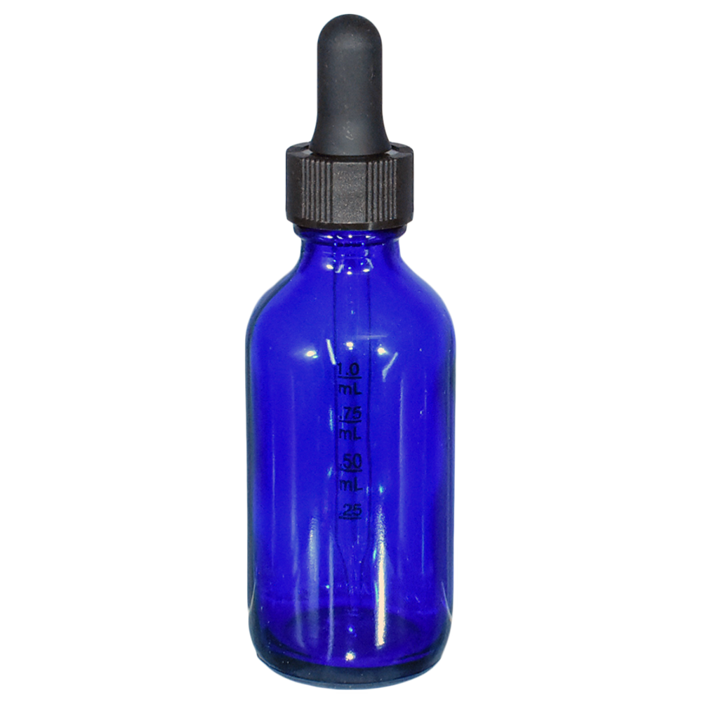 2 oz. Cobalt Blue Boston Round with Black Graduated Glass Dropper (20/400) (V23) (V25)