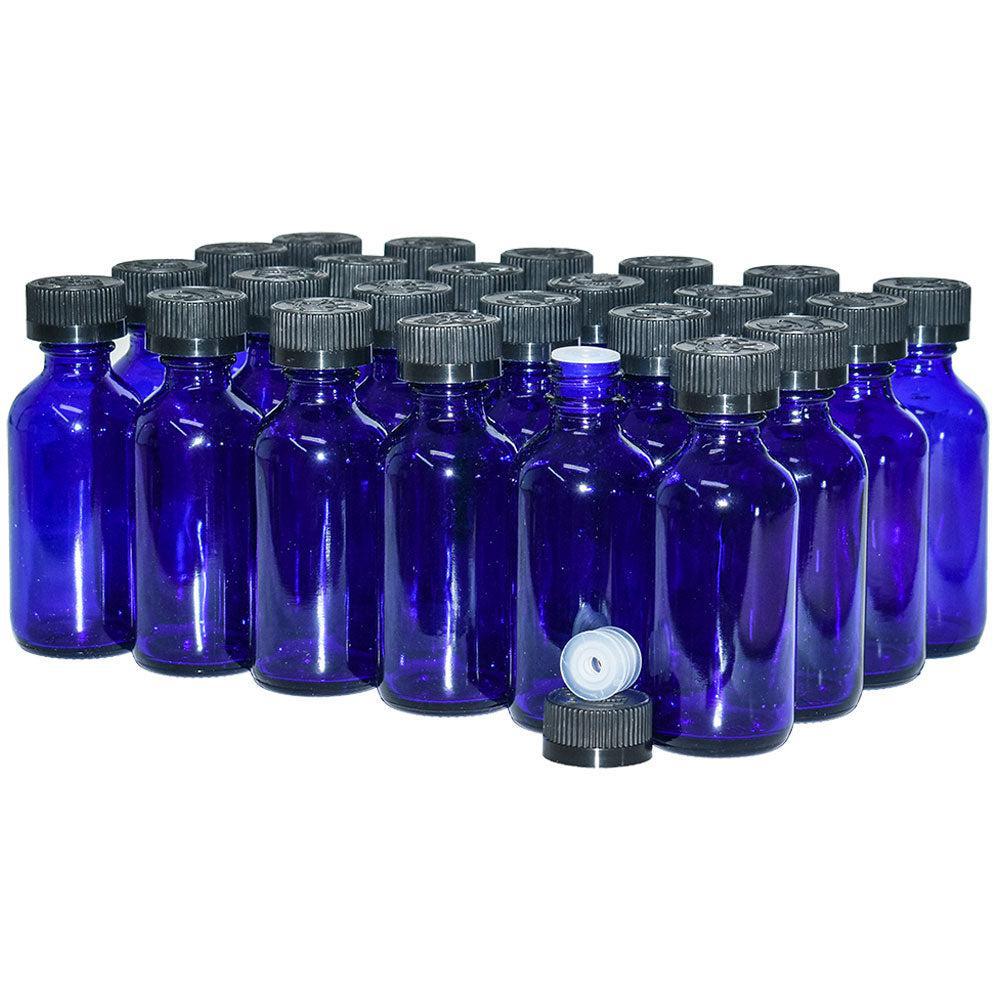 2 oz. Cobalt Blue Boston Round with Reducer and Black Child-Resistant Cap (20/400) (V23) (V6)