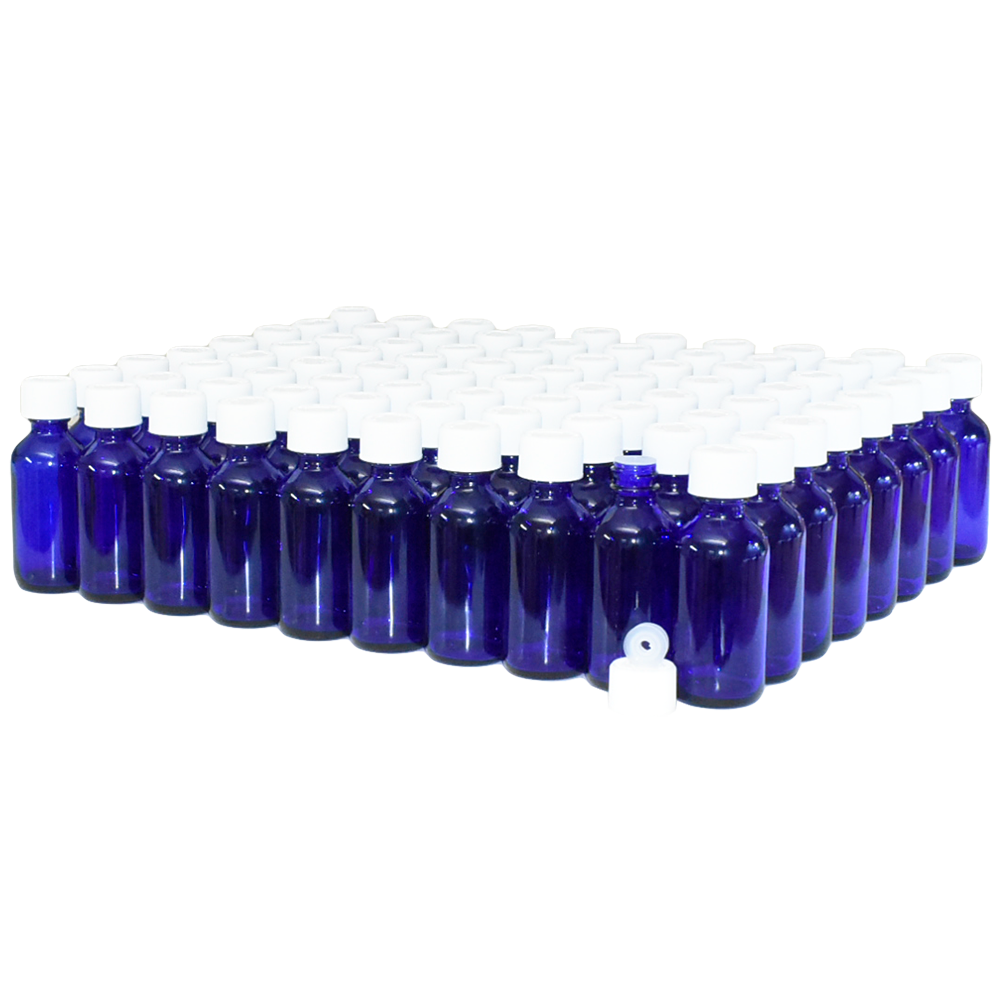 2 oz. Cobalt Blue Boston Round with Reducer and White Child-Resistant Cap (20/400) (V23) (V1)