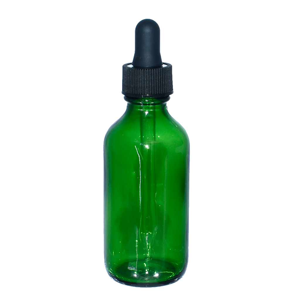 2 oz. Green Boston Round with Black Glass Dropper (20/400) (V23) (V8)