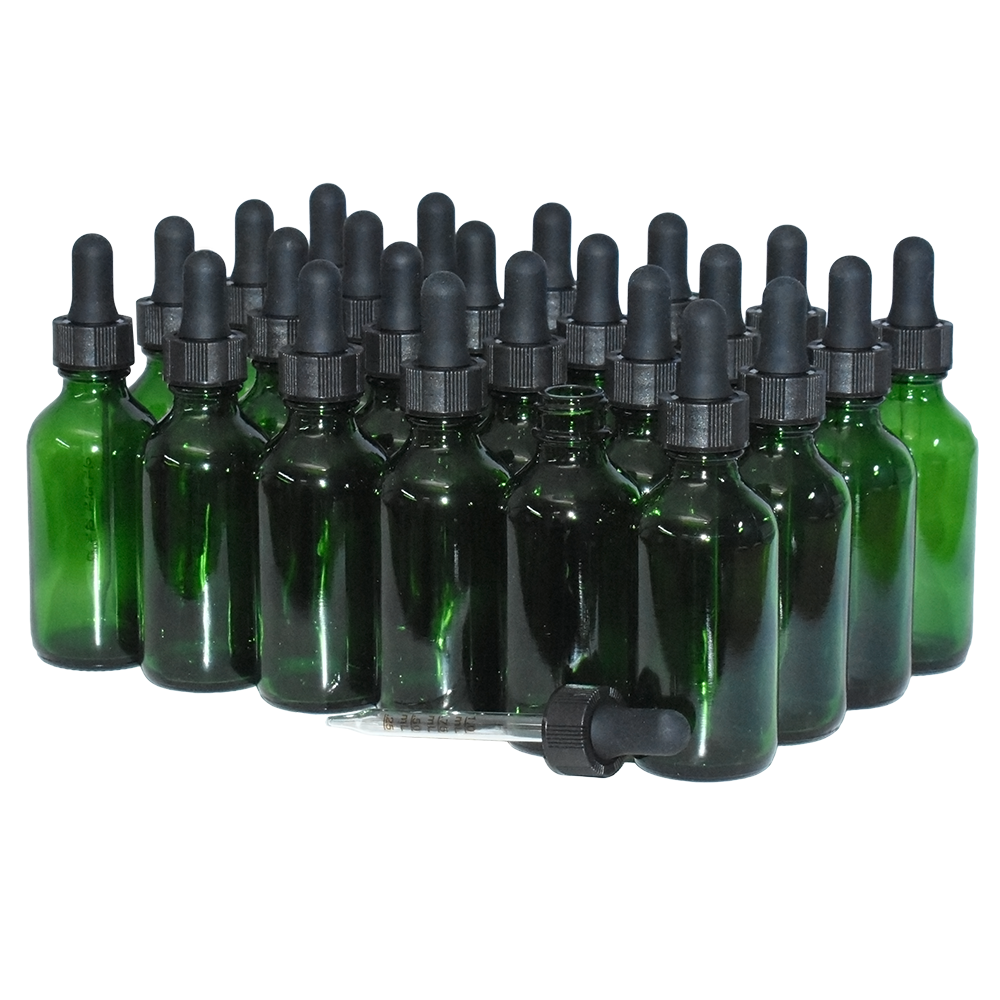 2 oz. Green Boston Round with Black Graduated Glass Dropper (20/400) (V23) (V25)