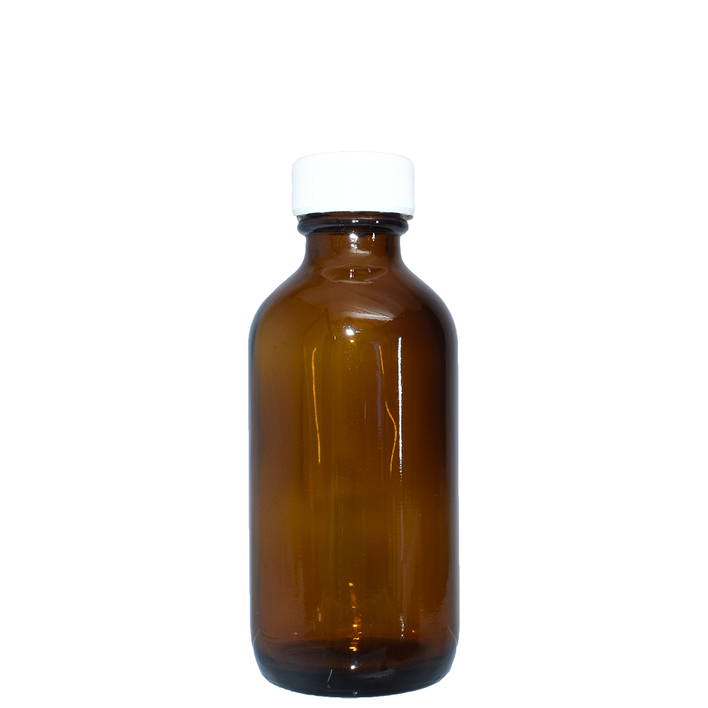 2 oz. Amber Boston Round with Reducer and White Cap (20/400) (V23) (V1)-Glass Bottle Outlet