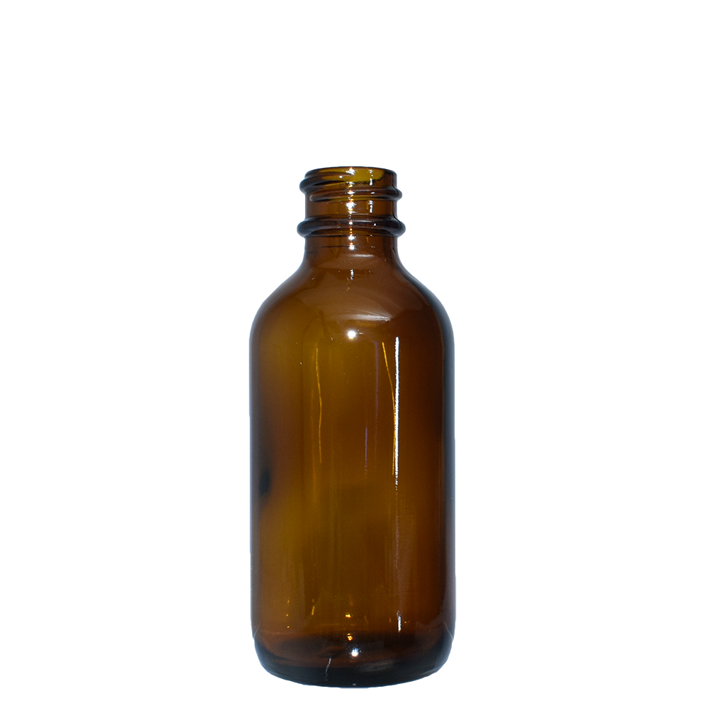2 oz. Amber Boston Round with White Cap (20/400) (V23) (V1)-Glass Bottle Outlet