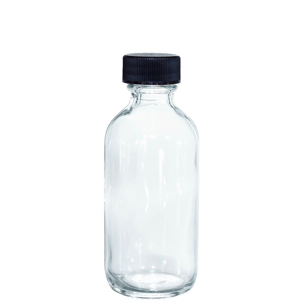 2 oz. Clear Boston Round with Black Cap (20/400) (V23) (V6)-Glass Bottle Outlet