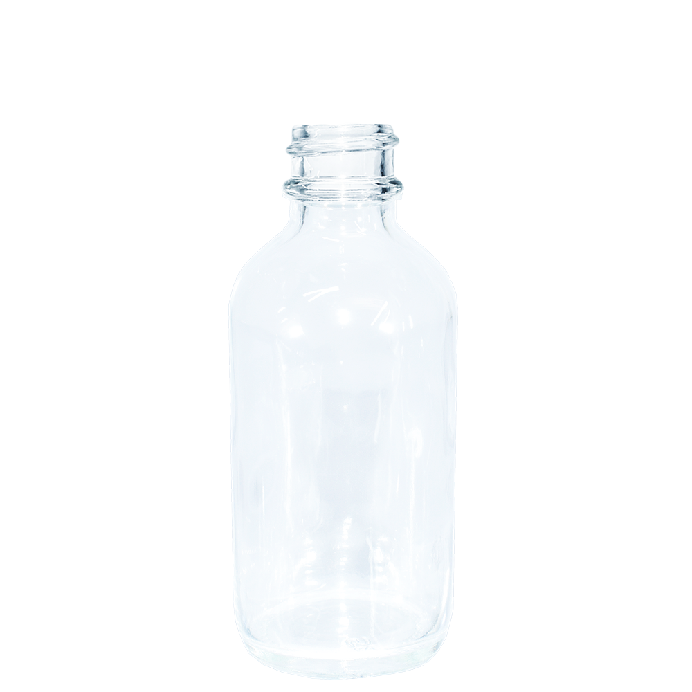 2 oz. Clear Boston Round with Black Child-Resistant Cap (20/400) (V23) (V6)-Glass Bottle Outlet