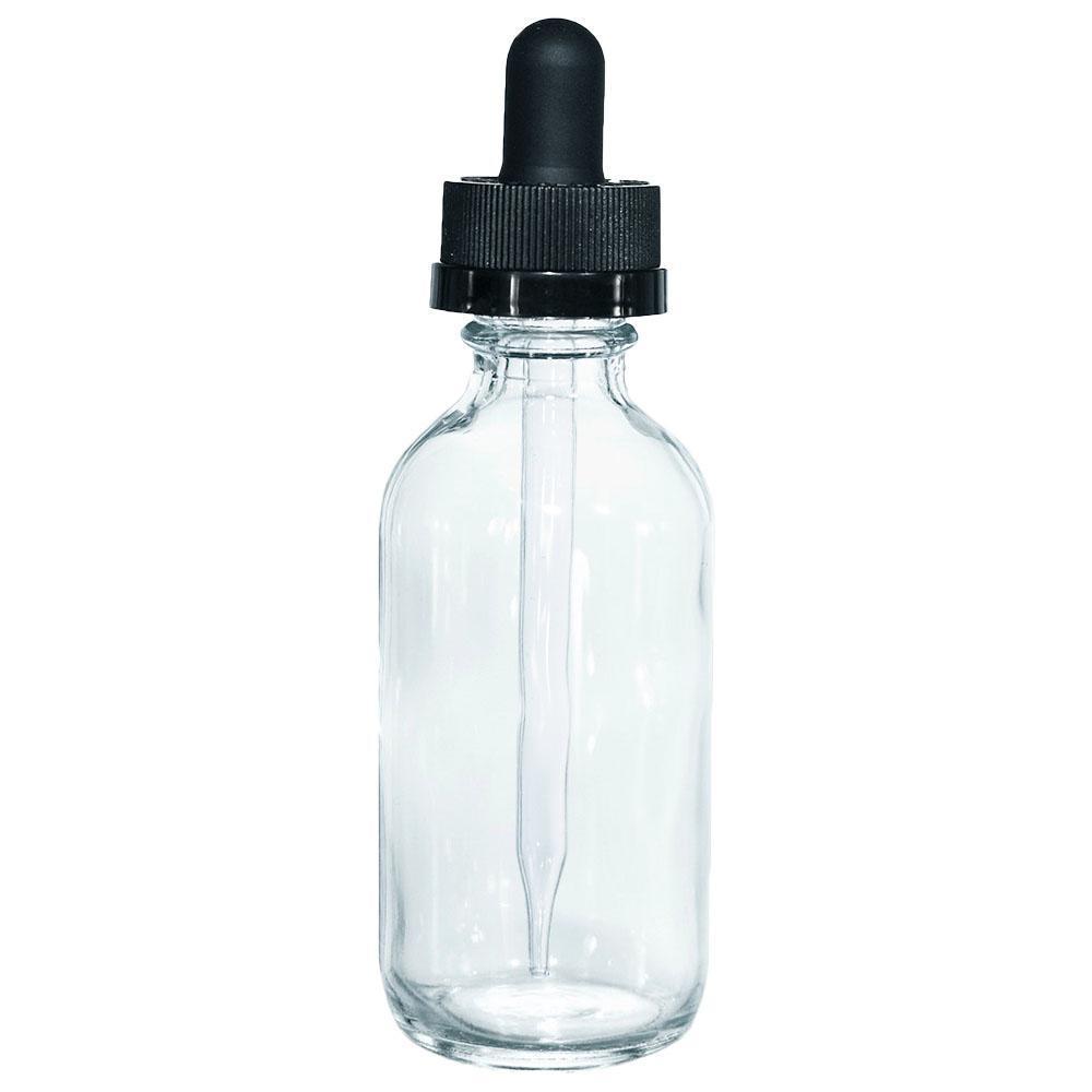 2 oz. Clear Boston Round with Black Child-Resistant Glass Dropper (20/400) (V23) (V8)-Glass Bottle Outlet