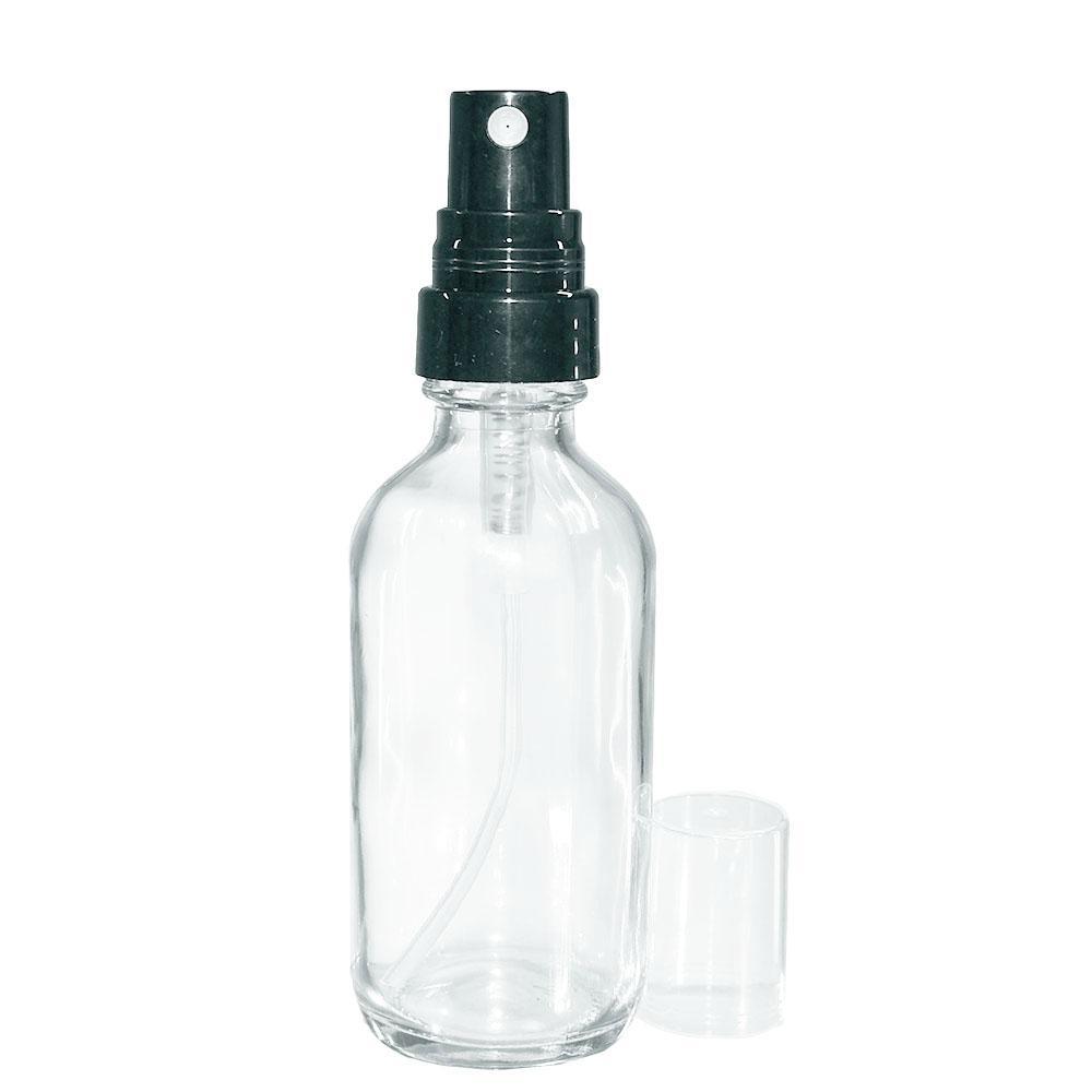 2 oz. Clear Boston Round with Black Fine-Mist Sprayer (.16 ml Per Spray) (20/400) (V23) (V20)-Glass Bottle Outlet