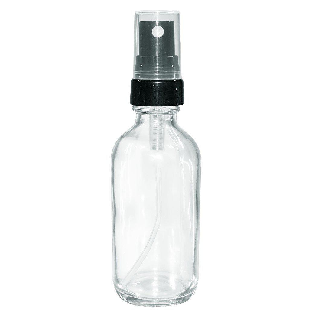 2 oz. Clear Boston Round with Black Fine-Mist Sprayer (.16 ml Per Spray) (20/400) (V23) (V20)-Glass Bottle Outlet