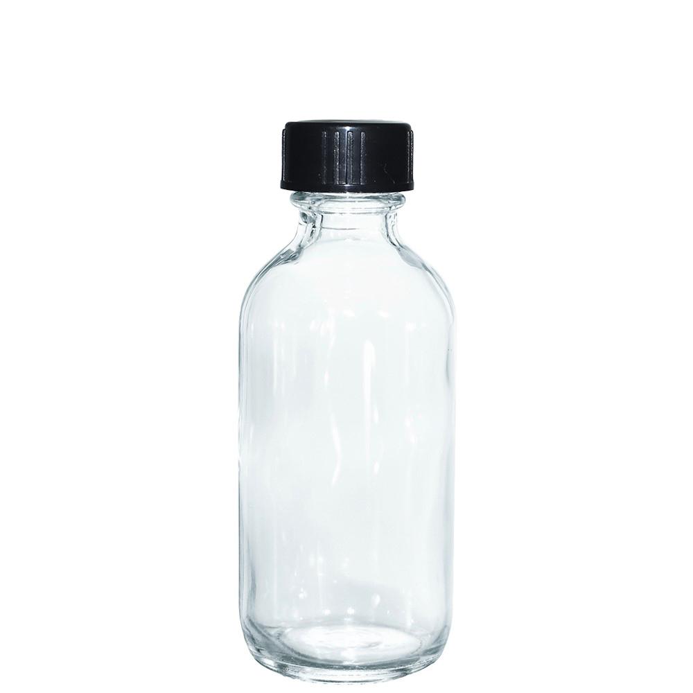 2 oz. Clear Boston Round with Black Poly Cone Cap (20/400) (V23) (V20)-Glass Bottle Outlet