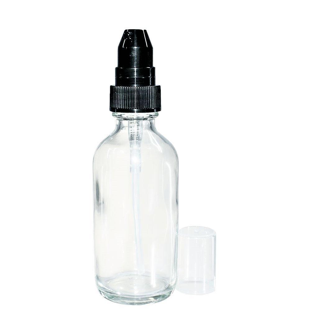 2 oz. Clear Boston Round with Black Treatment Pump (20/400) (V23) (V20)-Glass Bottle Outlet