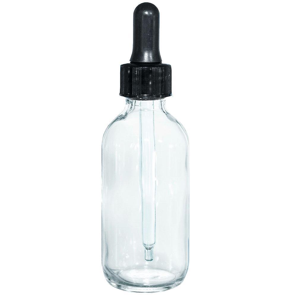 2 oz. Clear Boston Round with Large Bulb Black Glass Dropper (20/400) (V23) (V12)-Glass Bottle Outlet