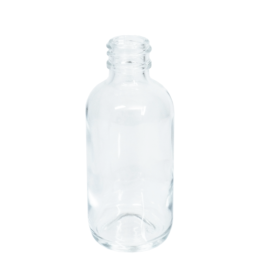 2 oz. Clear Boston Round with Large Bulb Graduated Black Glass Dropper (20/400) (V5) (V15)-Glass Bottle Outlet