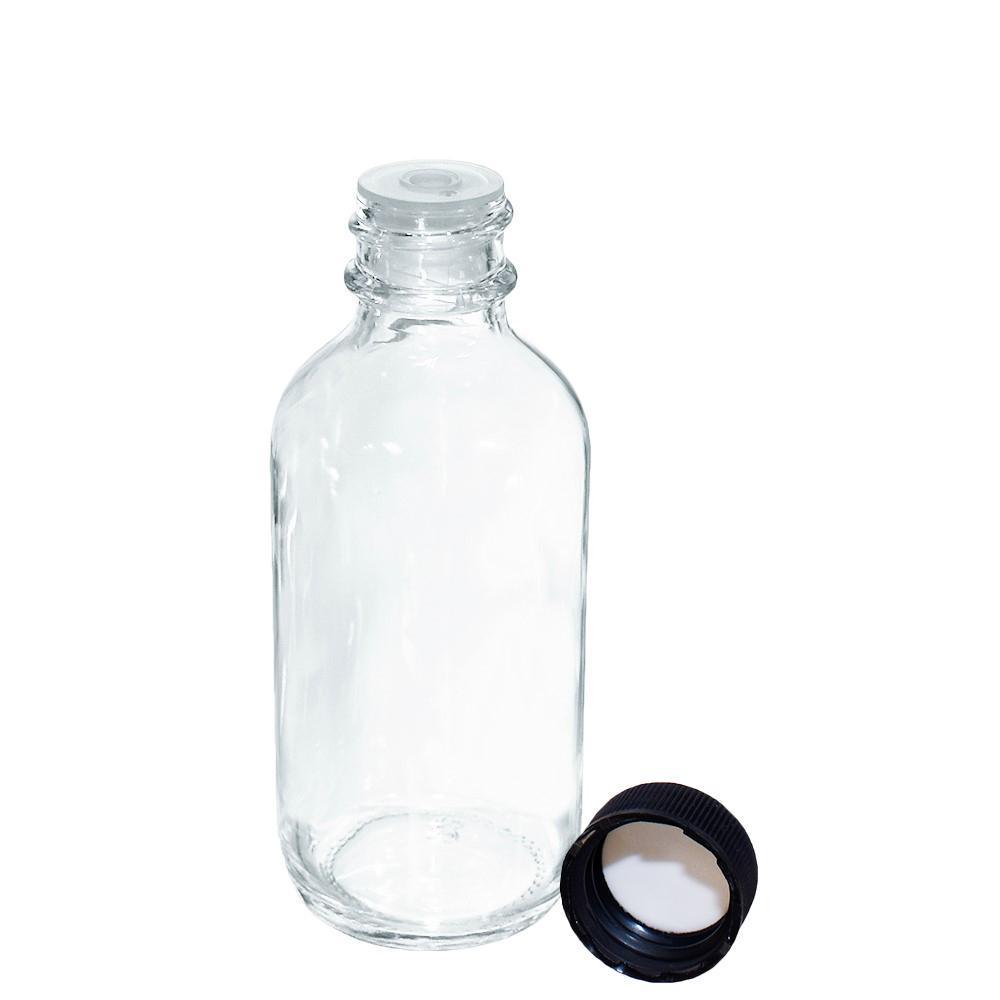 2 oz. Clear Boston Round with Reducer and Black Cap (20/400) (V23) (V6)-Glass Bottle Outlet