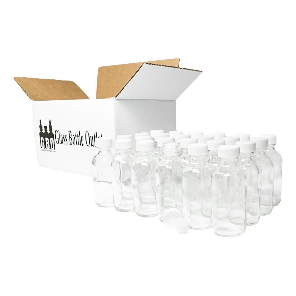 2 oz. Clear Boston Round with Reducer and White Cap (20/400) (V20) (V1)-Glass Bottle Outlet