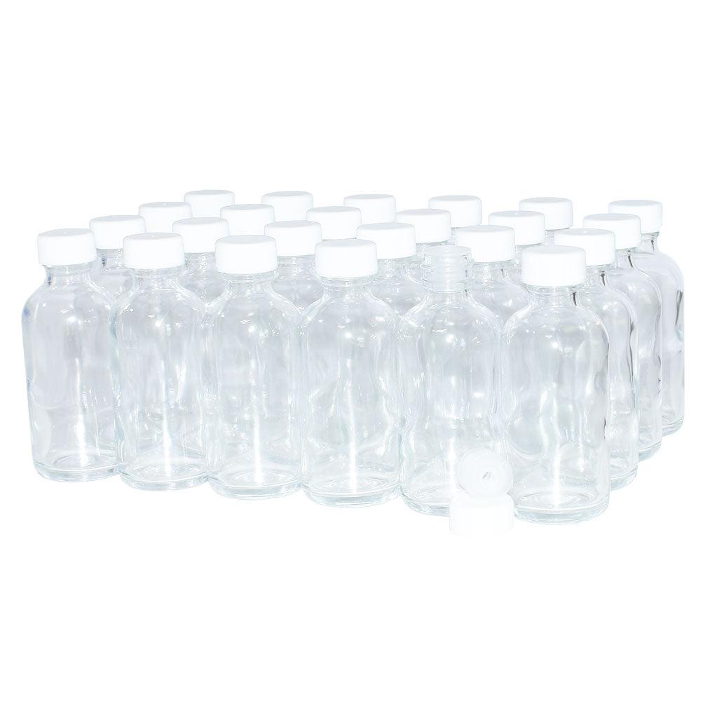 2 oz. Clear Boston Round with Reducer and White Child-Resistant Cap (20/400) (V20) (V1)-Glass Bottle Outlet