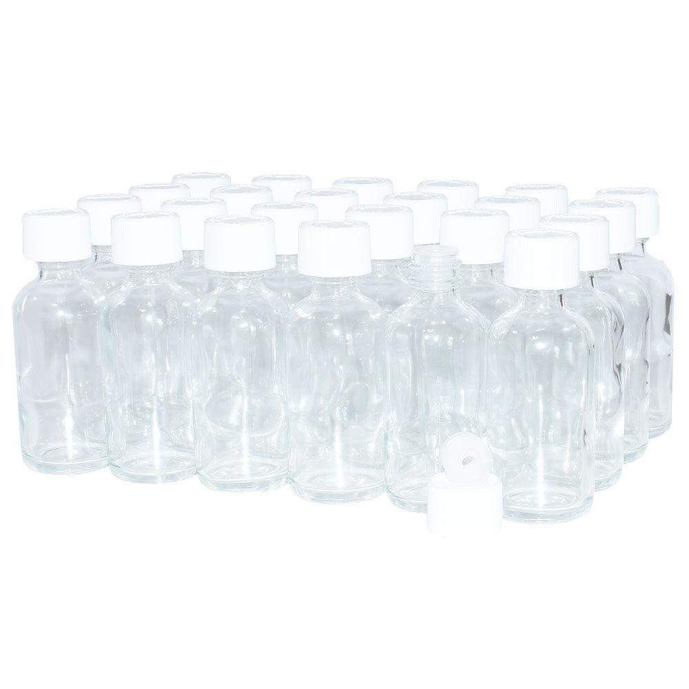 2 oz. Clear Boston Round with Reducer and White Child-Resistant Cap (20/400) (V20) (V6)-Glass Bottle Outlet