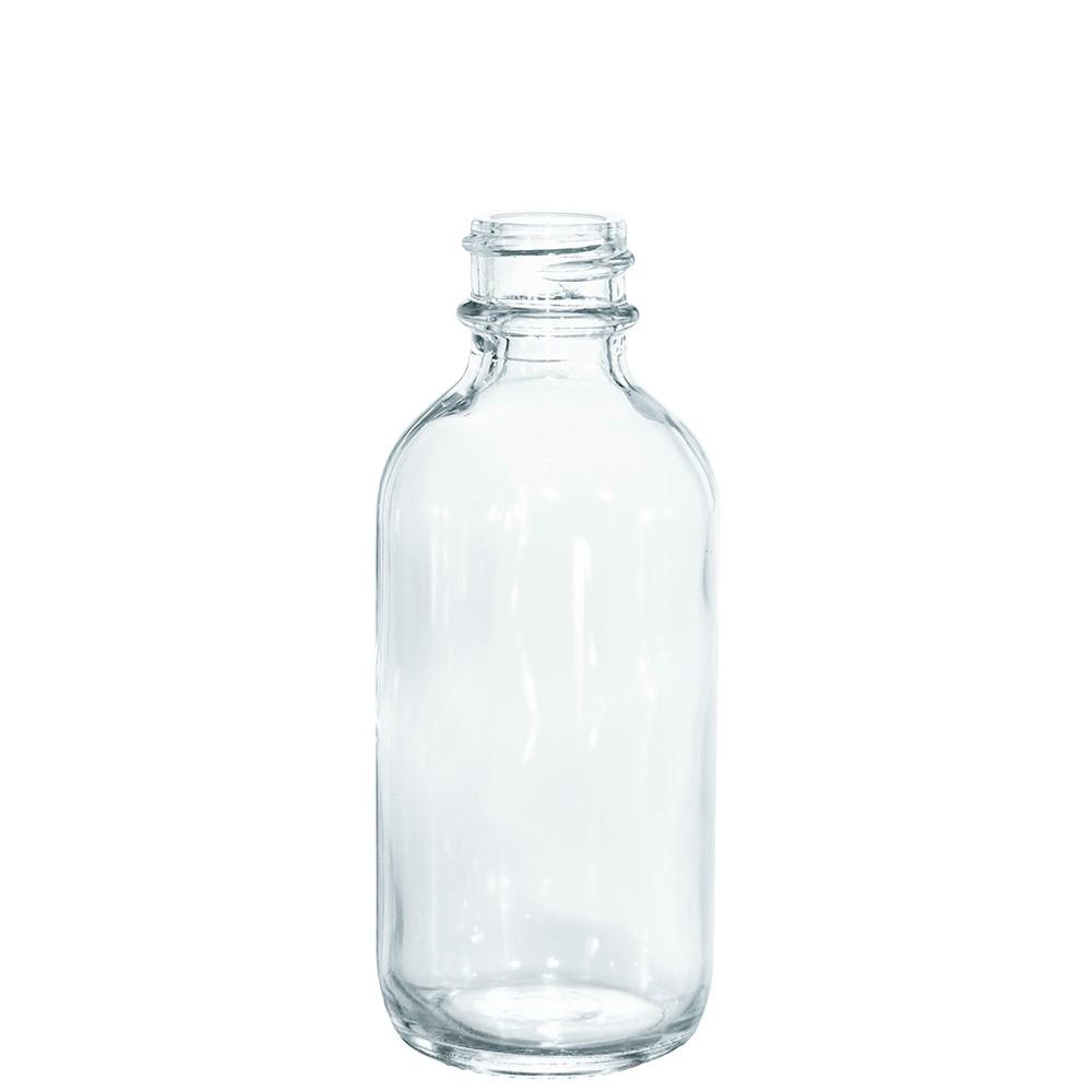 2 oz. Clear Boston Round with Reducer and White Child-Resistant Cap (20/400) (V23) (V1)-Glass Bottle Outlet