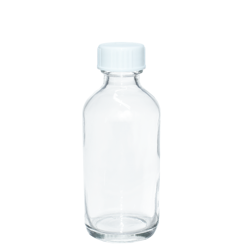 2 oz. Clear Boston Round with White Poly Cone Cap (20/400) (V23) (V20)-Glass Bottle Outlet