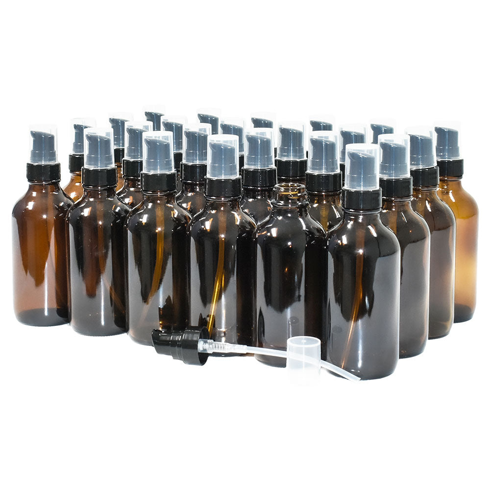 4 oz. Amber Boston Round with Black Cream Pump (22/400) (V23) (V8)