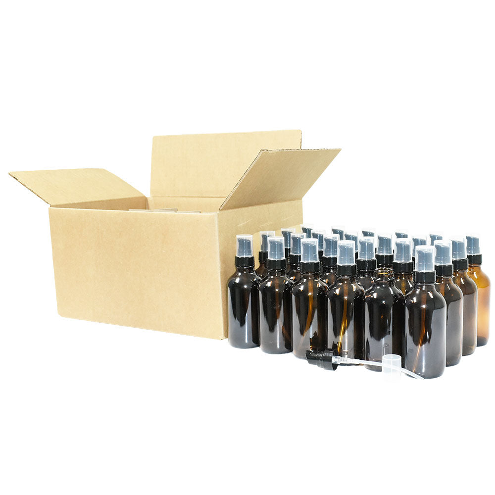 4 oz. Amber Boston Round with Black Cream Pump (22/400) (V23) (V8)