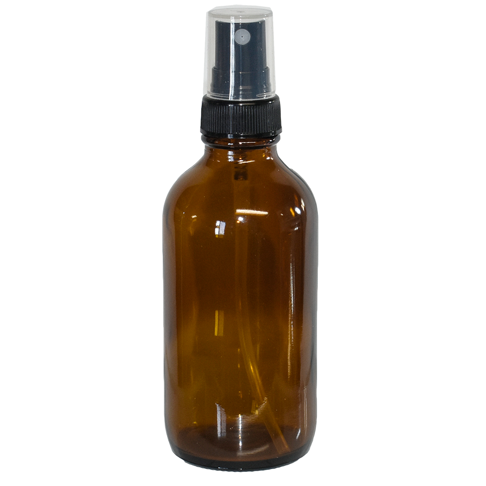 4 oz. Amber Boston Round with Black Fine-Mist Sprayer (Ribbed) (22/400) (V23) (V8)