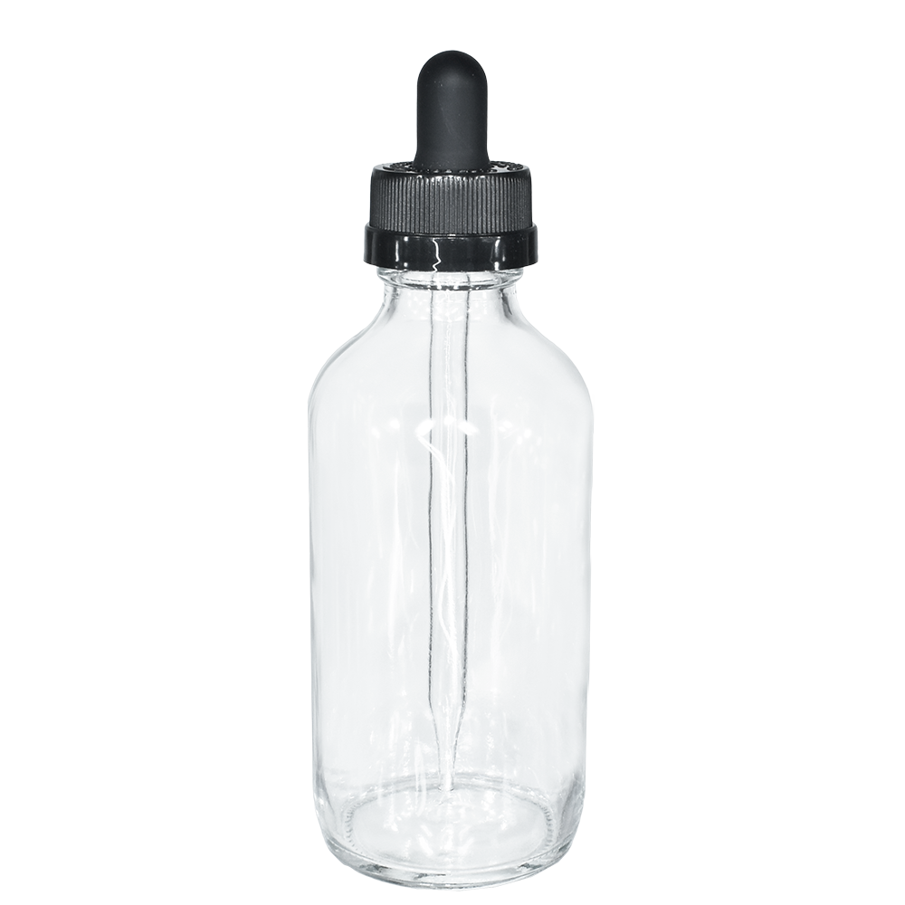 4 oz. Clear Boston Round with Black Child-Resistant Glass Dropper (22/400) (V23) (V8)