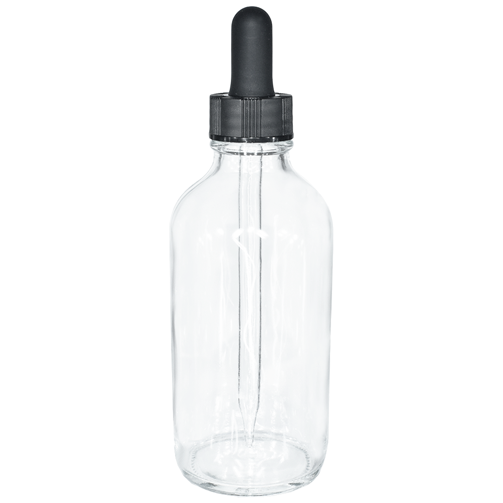 4 oz. Clear Boston Round with Black Glass Dropper (22/400) (V23) (V20)