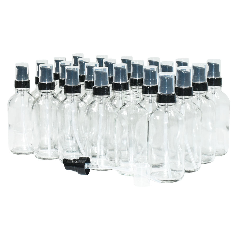 4 oz. Clear Boston Round with Black Cream Pump (22/400) (V23) (V8)