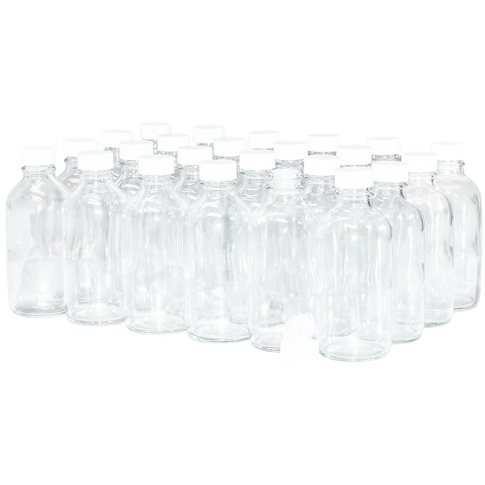 4 oz. Clear Boston Round with Reducer and White Cap (22/400) (V23) (V1)