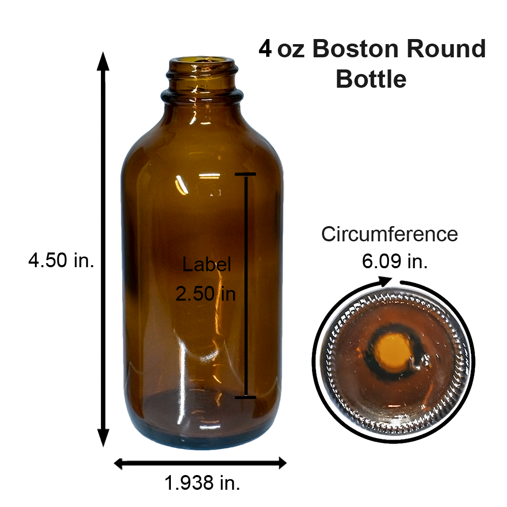 4 oz. Amber Boston Round with Black Child-Resistant Glass Dropper (22/400) (V23) (V8)