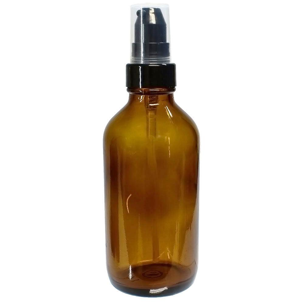 4 oz. Amber Boston Round with Black Cream Pump (22/400) (V5) (V20)-Glass Bottle Outlet