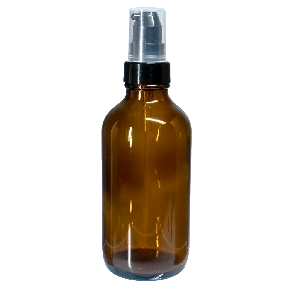 4 oz. Amber Boston Round with Black Cream Pump (22/400) (V8) (V20)-Glass Bottle Outlet