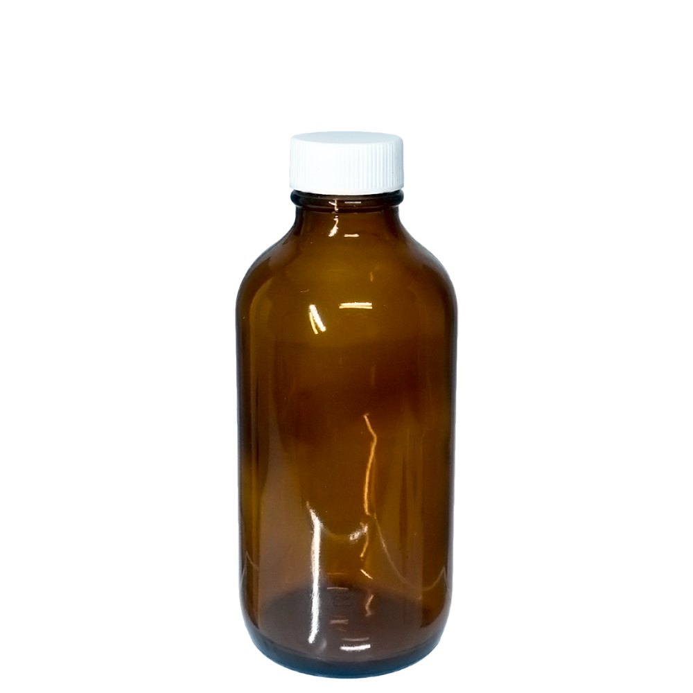 4 oz. Amber Boston Round with Reducer and White Cap (22/400) (V8) (V1)-Glass Bottle Outlet