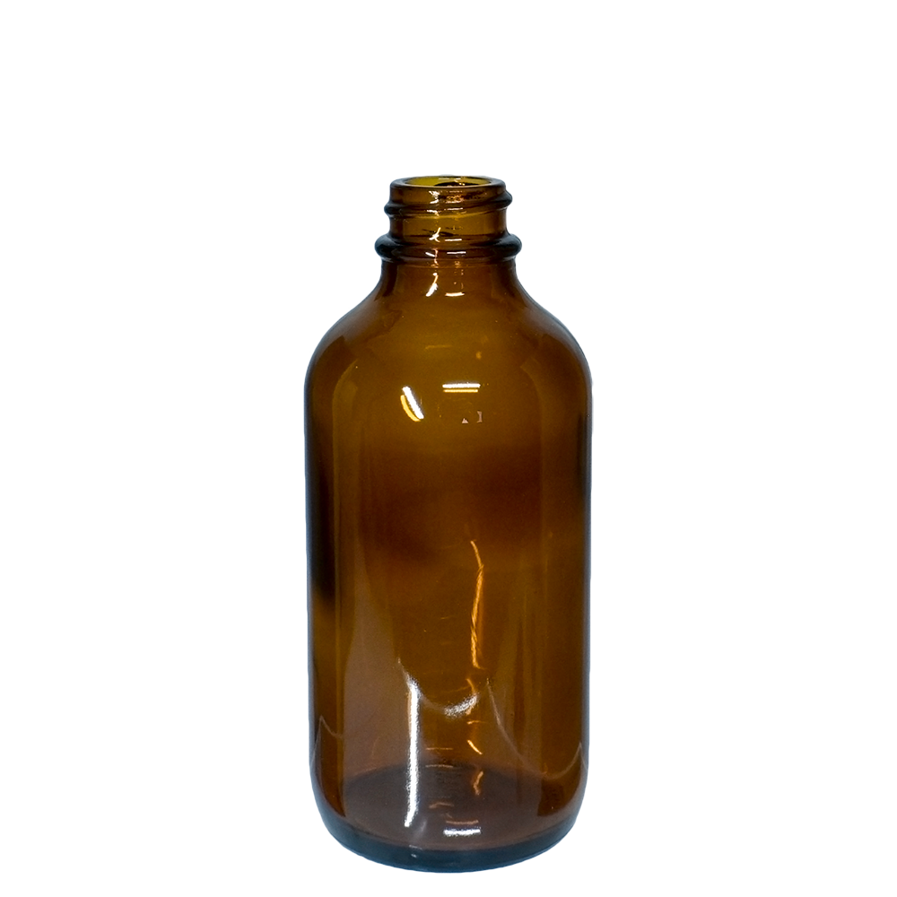 4 oz. Amber Boston Round with White Cap (22/400) (V8) (V1)-Glass Bottle Outlet
