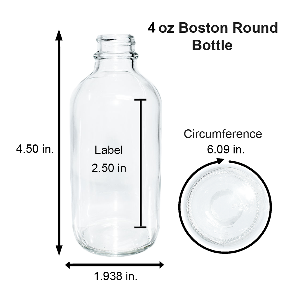 4 oz. Clear Boston Round with Black Cone Lined Cap (22/400) (V23) (V5)