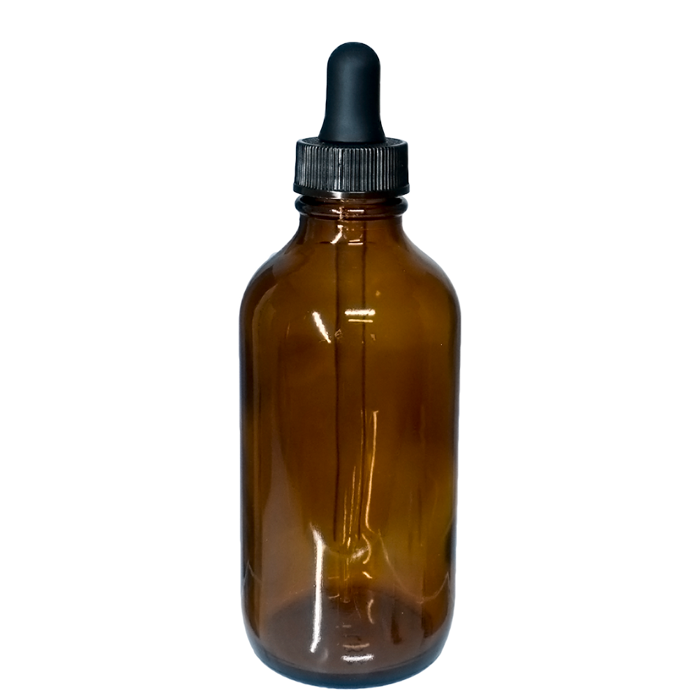 4 oz. Amber Boston Round with Black Glass Dropper (22/400) (V23) (V8)-Glass Bottle Outlet
