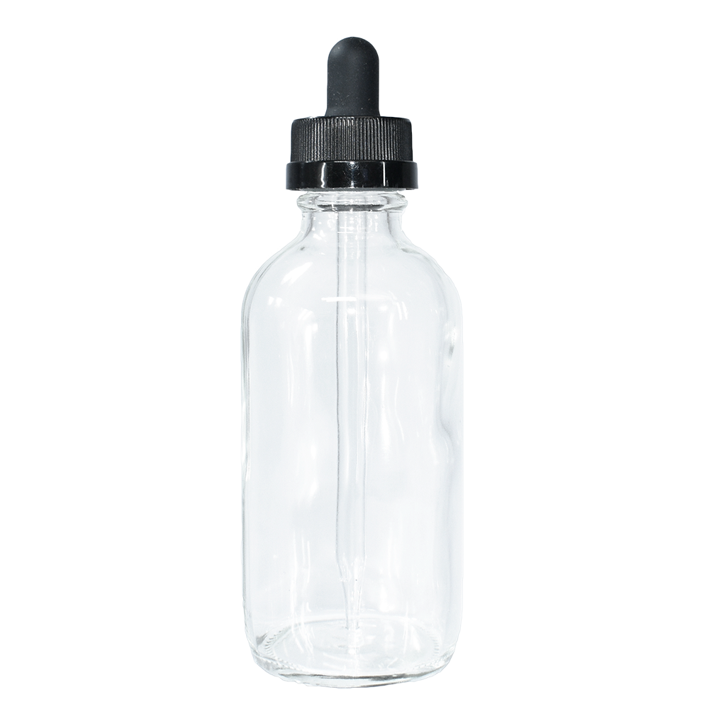 4 oz. Clear Boston Round with Black Child-Resistant Glass Dropper (22/400) (V20) (V8)-Glass Bottle Outlet
