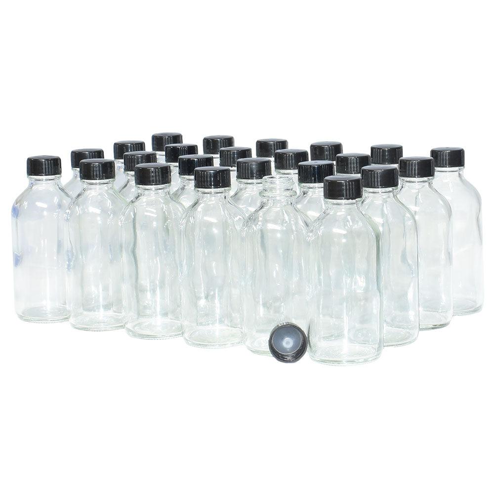 4 oz. Clear Boston Round with Black Cone Lined Cap (22/400) (V23) (V5)-Glass Bottle Outlet