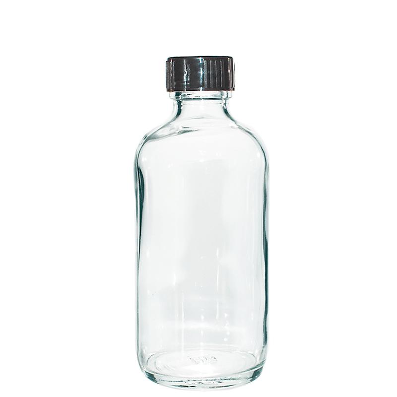 4 oz. Clear Boston Round with Black Cone Lined Cap (22/400) (V4) (V10)-Glass Bottle Outlet