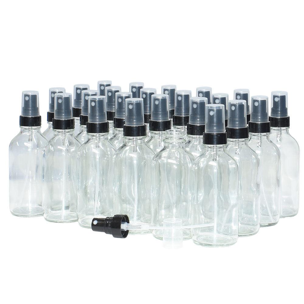 4 oz. Clear Boston Round with Black Fine-Mist Sprayer (Smooth) (22/400) (V23) (V20)-Glass Bottle Outlet