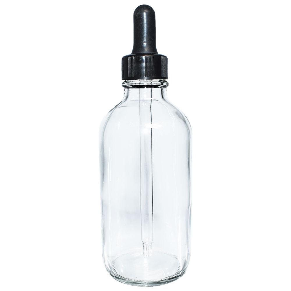 4 oz. Clear Boston Round with Nitrile Rubber Black Glass Dropper (22/400) (V23) (V12)-Glass Bottle Outlet