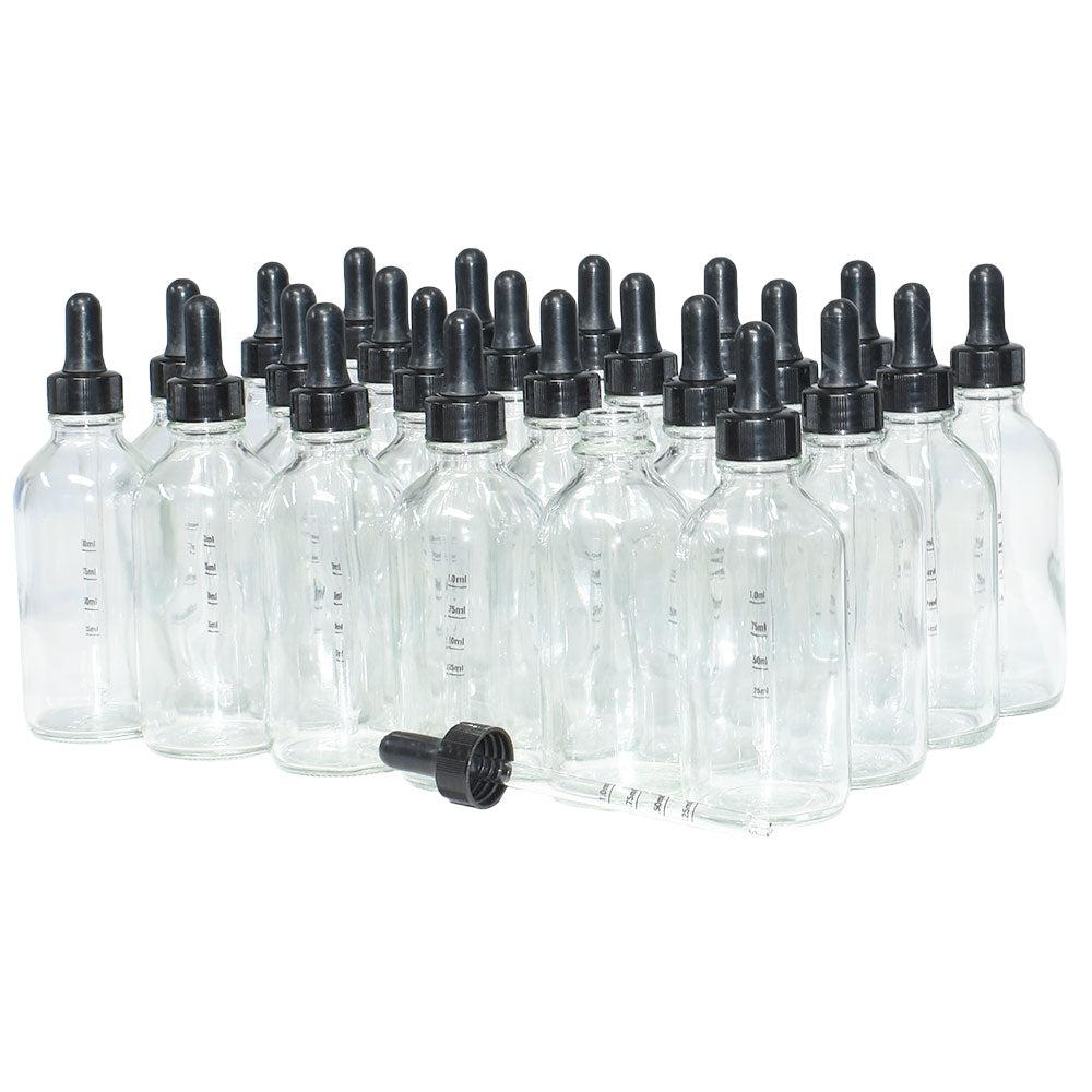 4 oz. Clear Boston Round with Nitrile Rubber Black Graduated Glass Dropper (22/400) (V23) (V12)-Glass Bottle Outlet