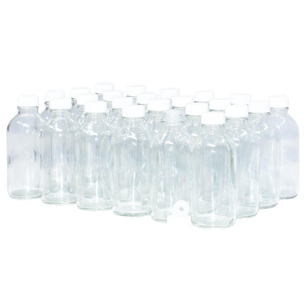 4 oz. Clear Boston Round with Reducer and White Cap (22/400) (V23) (V1)-Glass Bottle Outlet