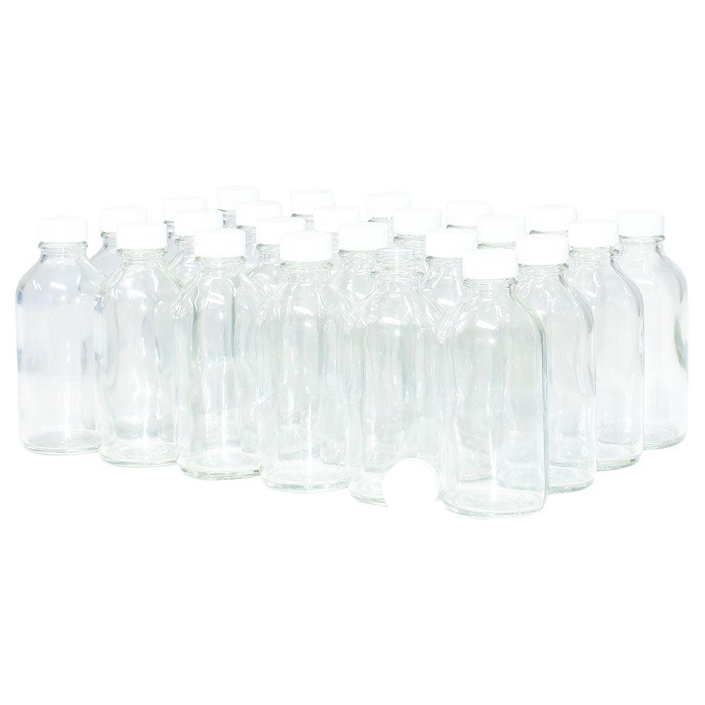 4 oz. Clear Boston Round with White Cap (22/400) (V23) (V1)-Glass Bottle Outlet
