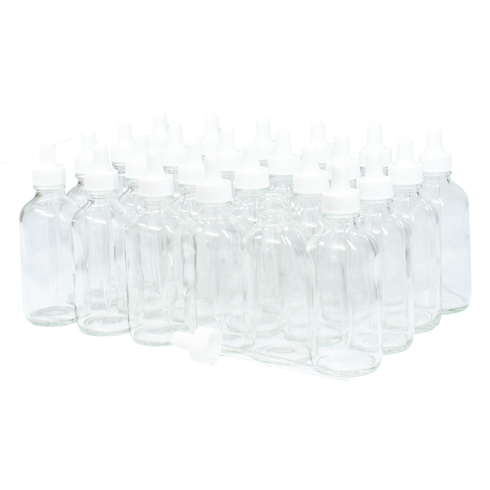 4 oz. Clear Boston Round with White Glass Dropper (22/400) (V22) (V8)-Glass Bottle Outlet