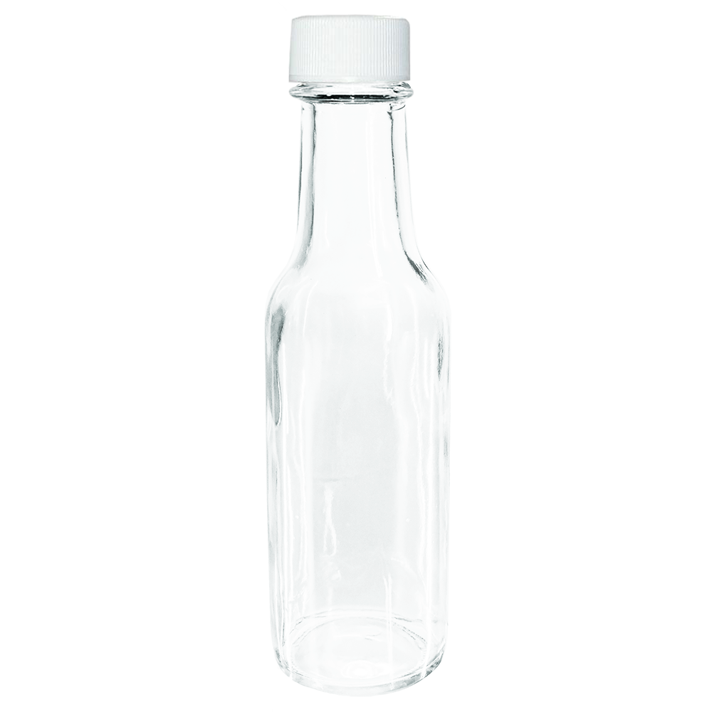 5 oz. Clear Glass Hot Sauce Bottle with White Unlined Cap and Orifice Reducer (24/414) (V1)-24 (V1)
