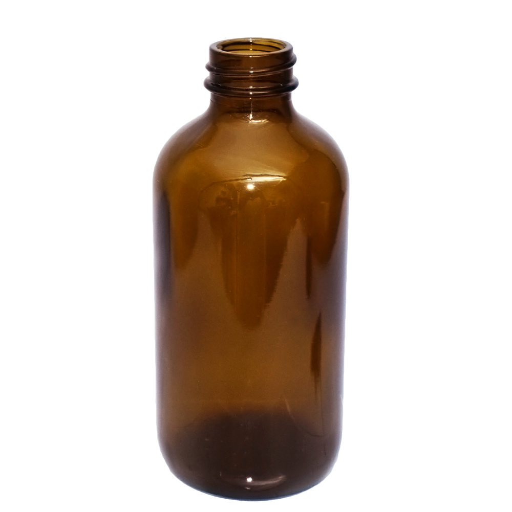 8 oz. Amber Boston Round with Black Poly Cone Caps and Black Trigger Sprayer (28/400) (V5) (V5) (V13)-Glass Bottle Outlet