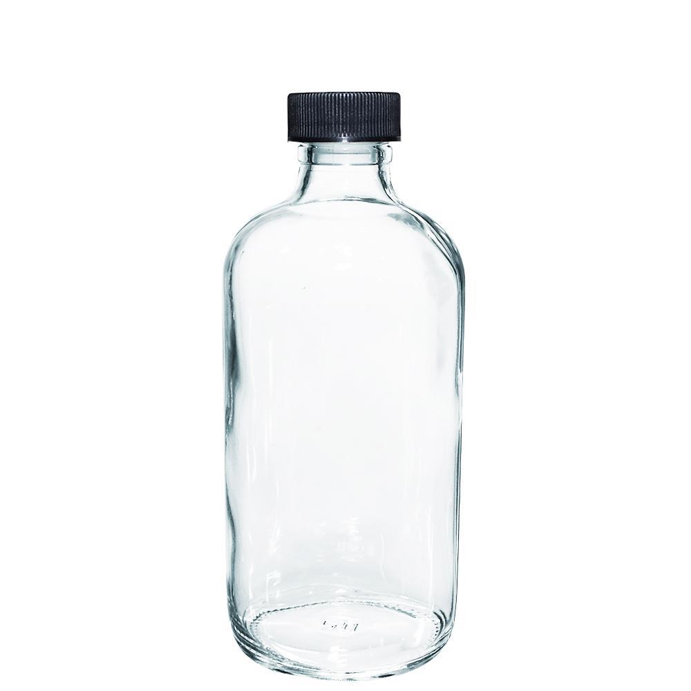 8 oz. Clear Boston Round with Black Foam-Lined Cap (24/400) (V4) (V1)-Glass Bottle Outlet