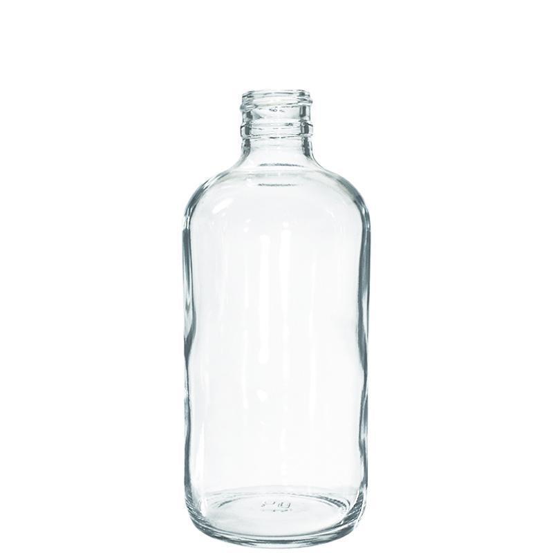 8 oz. Clear Boston Round with Black Poly Cone Cap (24/400) (V4) (V7)-Glass Bottle Outlet