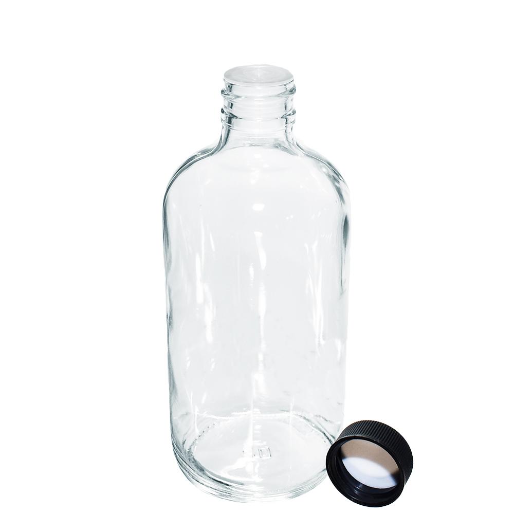 8 oz. Clear Boston Round with Reducer and Black Foam-Lined Cap (24/400) (V4) (V1)-Glass Bottle Outlet